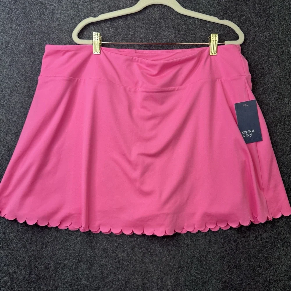 NWT Crown & Ivy Pink Skort & Tank Set XXL Scalloped Golf Tennis Athleisure